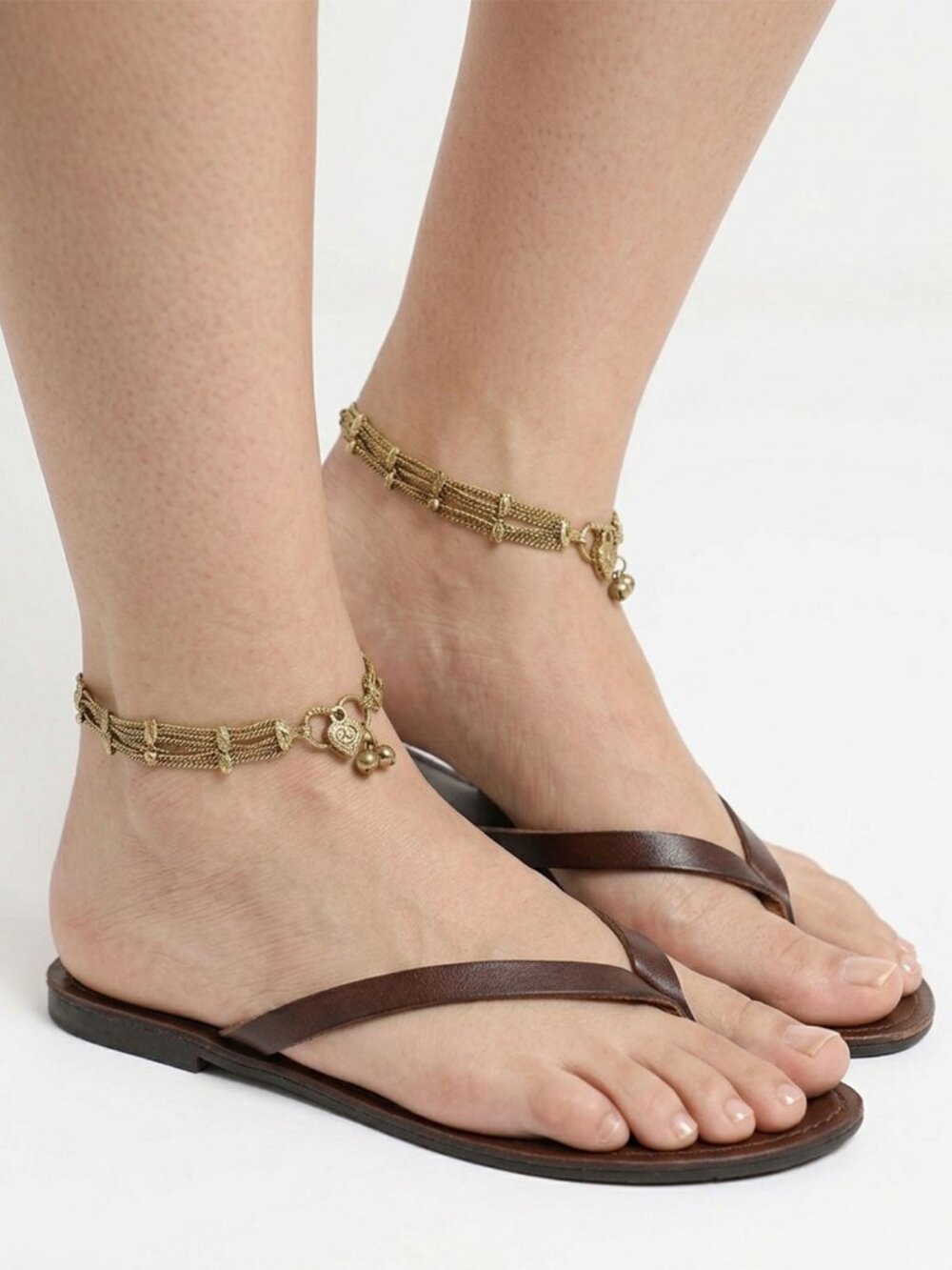 Vintage Michael Valitutti Gold Plated Multi Strand Anklet Set 2 Charm Anklets